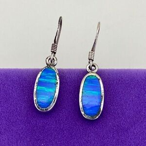 💛 Artisan Sterling Silver Mosaic Blue Opal Drop Earrings | Coastal Ocean